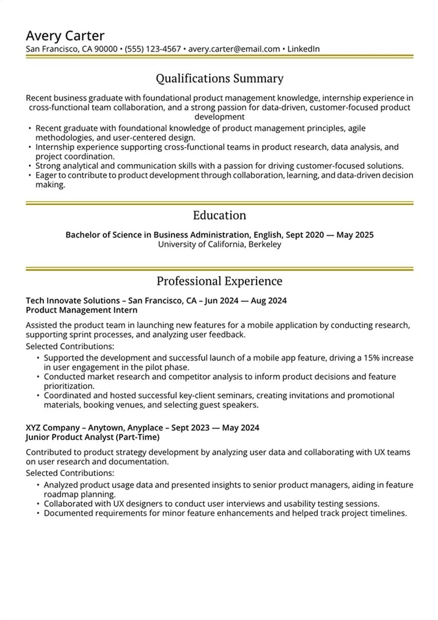 Nível de Entrada resume template